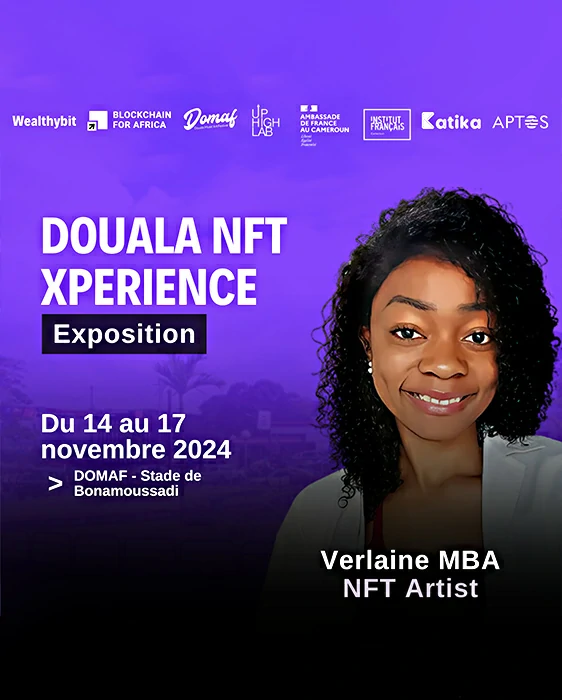 Affiche pour l'exposition à Douala NFT Experience.